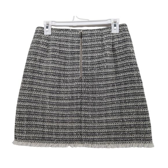 Ann Taylor Loft Outlet Tweed A-Line Skirt 6P Petite Fringe Black White Lined Zip - Picture 2 of 10